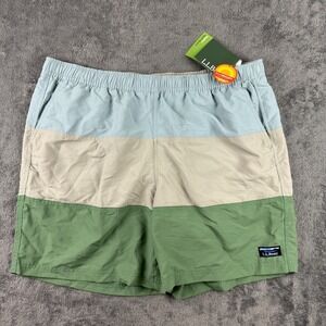 L.L.Bean Shorts Mens XL Green Tan Blue Colorblock Supplex UPF 50 Swim Trunks NWT